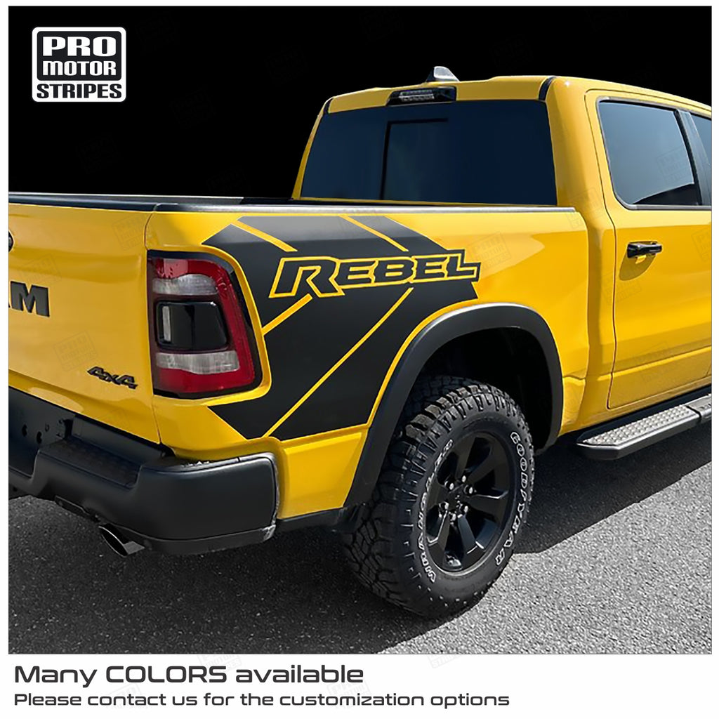 Rebel Racing Decals Dodge RAM 1500 Rebel 2019-2024 Rear Quarter Bed Decals Stripes ...
