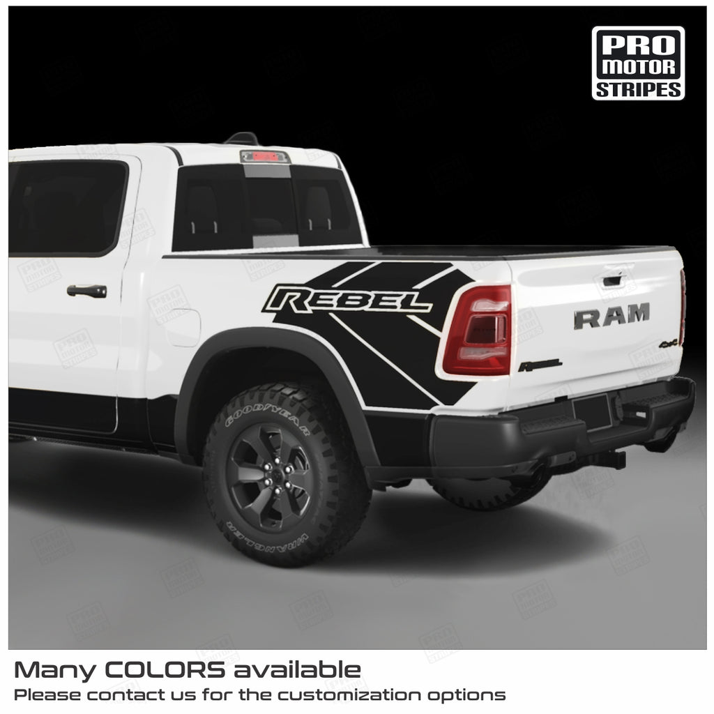 Rebel Racing Decals Dodge RAM 1500 Rebel 2019-2024 Rear Quarter Bed Decals Stripes ...